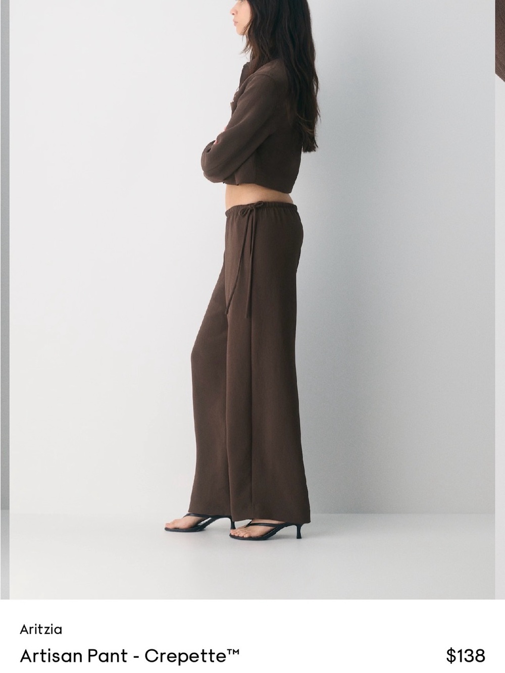 Aritzia Artisan Crepette™ Wide-Leg Pants in Dark Brown - Picture 2 of 4